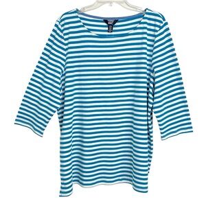 Lands' End Breton Stripe T Shirt Womens XXL NWT Blue White Pima Cotton Preppy